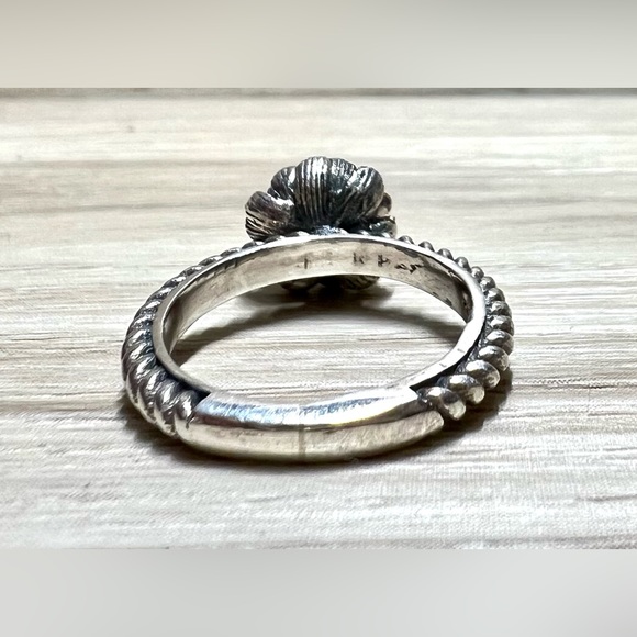 Vintage Handmade Oxidized Sterling Silver Moonstone Lotus Flower Ring, Size 6 - Picture 4 of 13